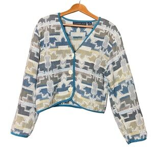 New Identity 90’s vintage Aztec western cotton quilted tapestry crop jacket SZ-M